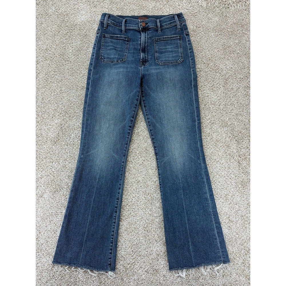 Mother Hustler Patch Pocket Ankle Fray Flared Jean Womens 27 Out For The Evening
